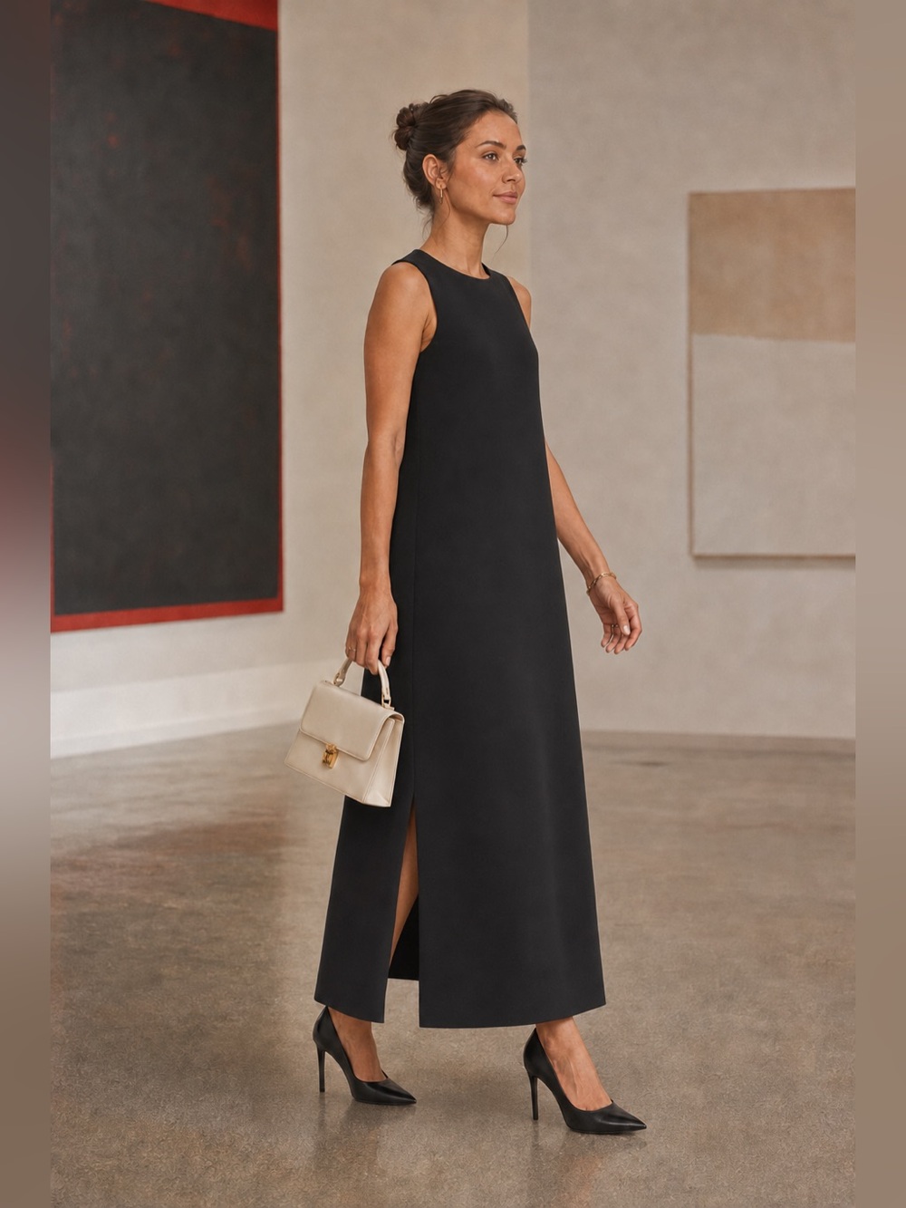 Theory Black Sleeveless A-Line Maxi Dress Side Slit Size 0 - Picture 2 of 8